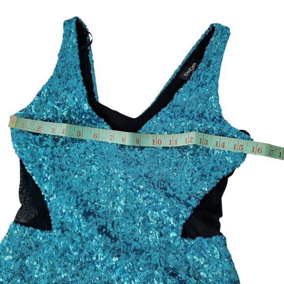 Y2k Bebe Turquoise Shimmer Blink Party Dress sparkle XS sexy Bodycon - Picture 9 of 13